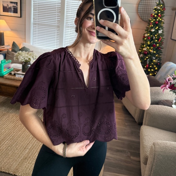 Eyelet Burgundy Top - Picture 1 of 6